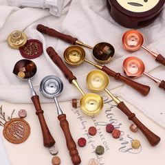 2PCS Brass Wax Spoon Vintage Elegant Wooden Handle Copper
