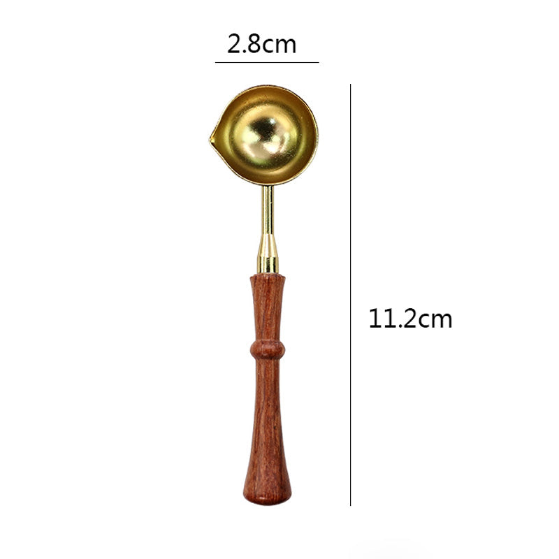 2PCS Brass Wax Spoon Vintage Elegant Wooden Handle Copper
